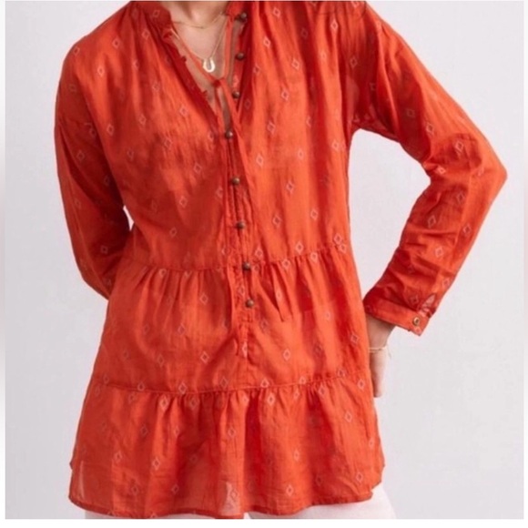 Tops - PILCRO Anthropologie Embroidered Tunic Top Rust Orange